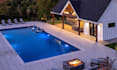 design backyard landscape with 3d rendering, garden, pergola, pool design