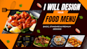 create a modern food menu for restaurants and cafes