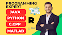 do assigned computer science tasks, projects in java, c, python, matlab and r