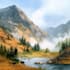 handrawn watercolor landscape on paper