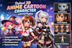 create stylized anime cartoon 3d character model with full rigging