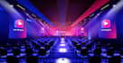 renew 3d event hall,conference setup,neon lighting stage,event auditorium render