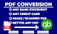 convert PDF bank statements to qbo and CSV for quickbooks online