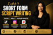 do short form script writing, tiktok reels, instagram scripts, youtube reels