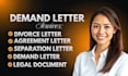 draft divorce demand letter, separation agreement letter as US attorney