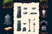 create 2d game asset, icons, , items