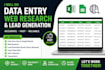 do data entry, web research and lead generation