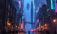illustrate a cyberpunk scifi futuristic city