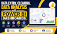 do data entry, data cleaning, analysis and power bi dashboard