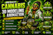 make cinematic 3d cannabis weed  packaging and labeldesign, modeling  animation
