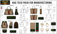 create manufacturing ready bag tech pack, handbag, tote bag and backpack design