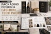 design packaging, fashion tech pack, and brand identity kit