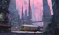 do a cyberpunk futuristic city and background