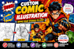 create stunning comic illustration, comic art and custom