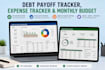 create debt payoff tracker, expense tracker and monthly budget spreadsheet