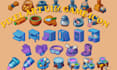 design pixel art UI icons and game interface elements and retro game design