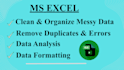 clean excel spreadsheet, data formatting, data analysis