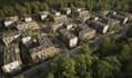 cgi render for community housing,3d estate masterplan,playground,exterior design
