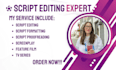 edit screenplay, format movie script, proofread treatment, film script, novel