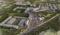 3d residential cluster,mixed use building, townhouses render,cgi city masterplan