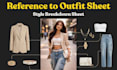 create a detailed outfit breakdown sheet for your character