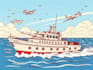 drawing boats, tanks and planes in cartoon illustration