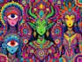 design artwork psychedelic, comic, skull for skateboards