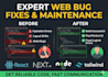 fix any web development bugs and errors in react, nextjs, or nodejs