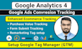 setup google analytics 4, ga4 ecommerce tracking, ads conversion tracking by GTM