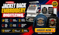digitize your jacket back embroidery logo in dst, pes and other formats