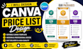 design a canva price table, pricing menu design, canva price list, infographic