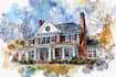 custom digital watercolor house