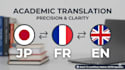 translate academic and scientific documents jp, fr and en