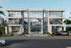 3d ocean front property,triplex villa design,rooftop lounge,garden render,facade