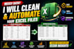 clean messy excel data, remove duplicates, and fix errors