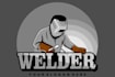 draw creative welder mascot logo with unique creativity design
