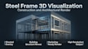 create steel frame 3d visualization and construction render building structure