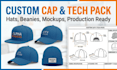 design custom hats, caps, beanies with tech pack and mockup