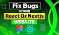 fix bug in next js react js node js , javascript, database