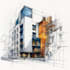 sketch architecture building with watercolor rendering