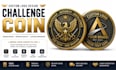 design realistic 3d gold silver logo challenge coin, navy badge, token