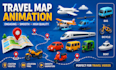 create professional travel map route animation video