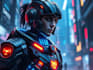 create a professional cyberpunk character illustration in neon style