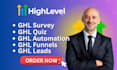 setup ghl survey, quiz, funnels, leads, automation