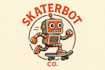 design retro robot skateboarding mascot logo with creative concepts