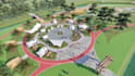 design rv park layout, campground, master plan, green area and 3d render