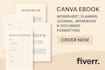 design canva ebook worksheet, planner, journal, workbook and document formatting