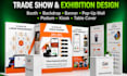 design modern trade show booth, exhibition stand, backdrop and booth graphics