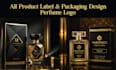custom luxury perfume label, logo and box packaging design