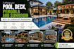 design a pool deck pergola and sunroom with 3d landscape rendering